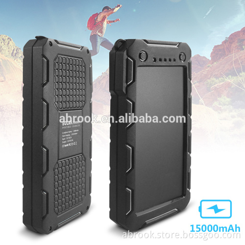 Waterproof 15000mah universal solar power bank cell phone charger 5v 2a for laptop